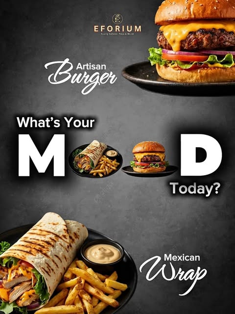 Unggahan menu burger dan Mexican wrap